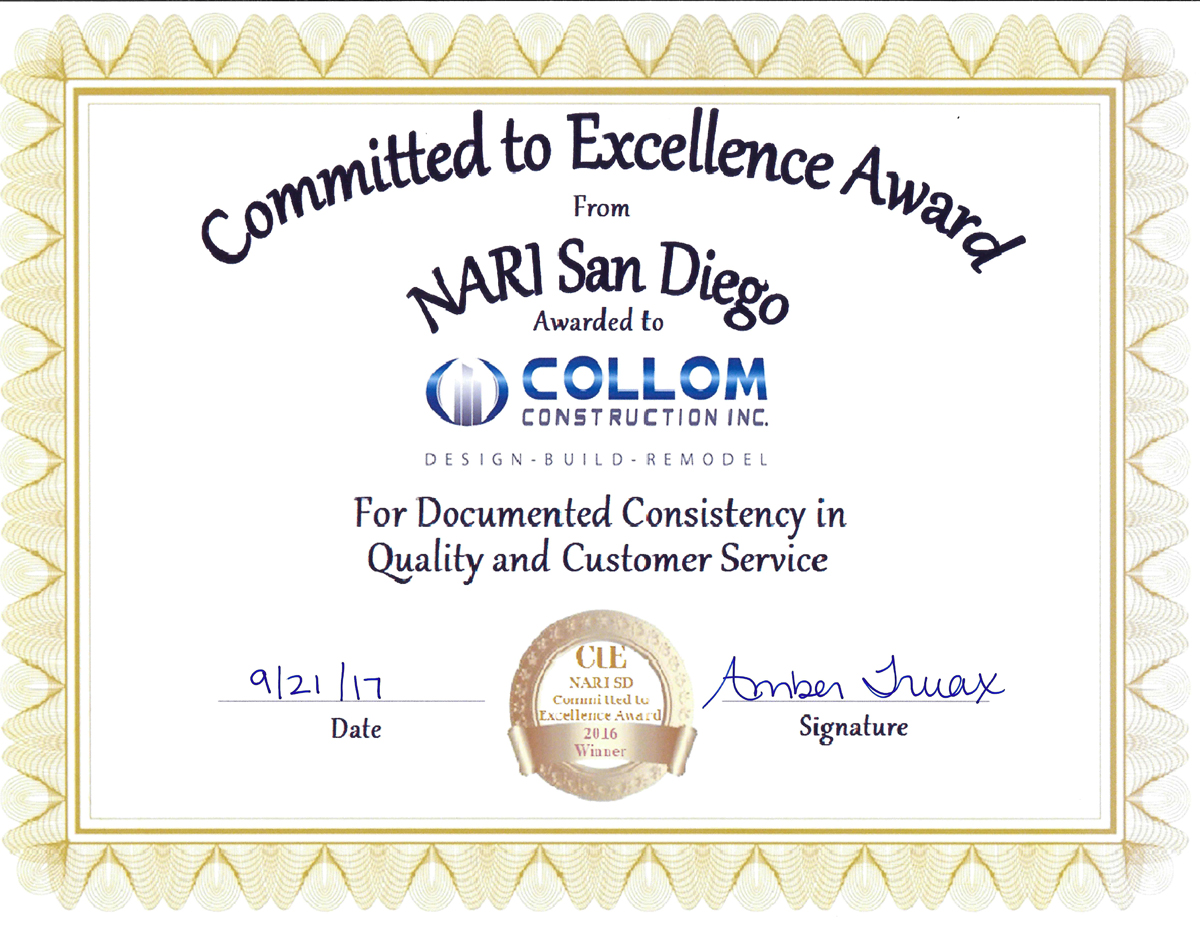 Collom Receives NARI SD Committed to Excellence Award for 2016